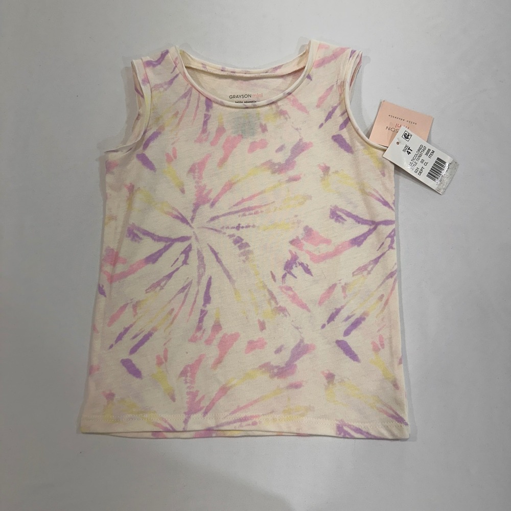 Grayson Mini Tie‎ Dye Tank Top Kids 4T Multicolor Sleeveless | Pastel Boho